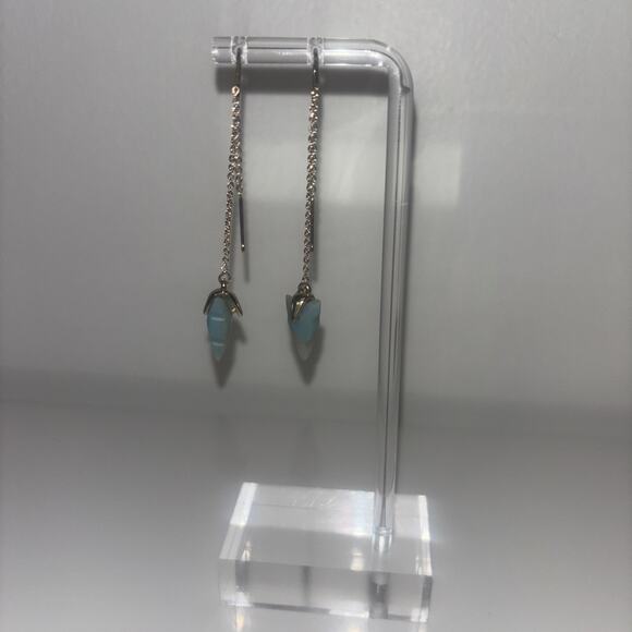 Women Girl Dangle Pull Through Threader Earrings Turquoise Teal Stone‎ Boho Indi - Picture 4 of 12